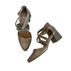 Eileen Fisher Juku Pump Mica Silver Pointed Toe Crisscross Ankle Straps Size 6